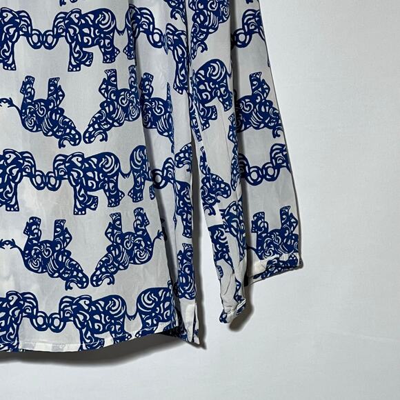Lilly Pulitzer Elephant Long Sleeve Elsa Top Blue White Womens Size Small - Picture 11 of 11